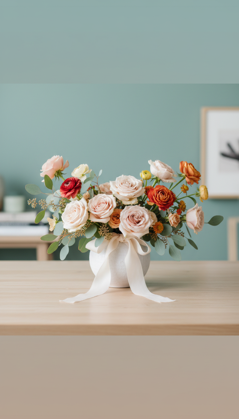 Modern vase arrangement in blush petal palette