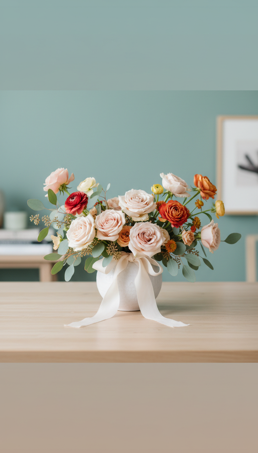 Modern vase arrangement in blush petal palette